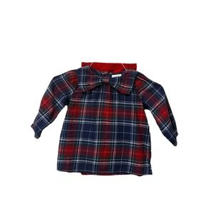Okie Dokie Navy Blue Plaid Long Sleeve Dress‎ with Red Leggings 24M